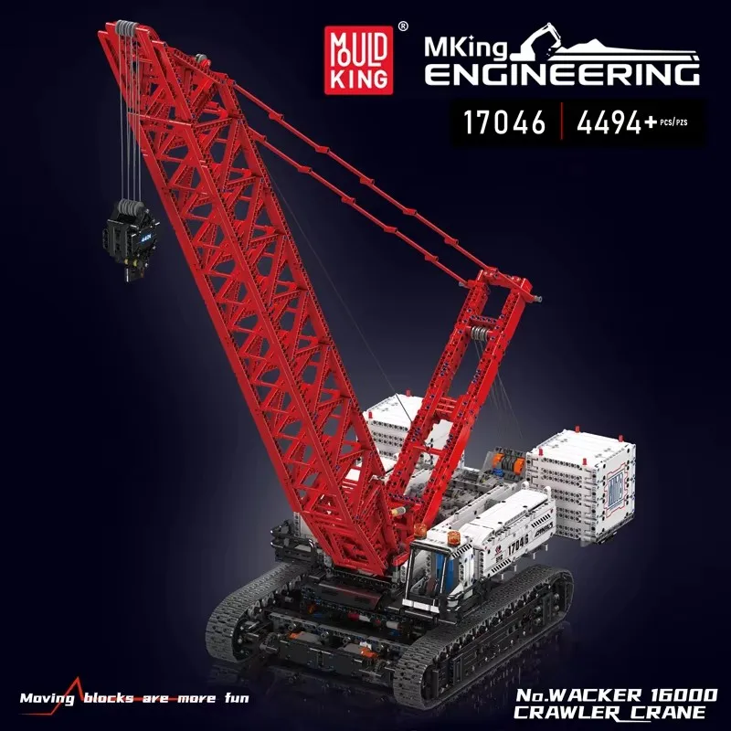 Mould King 17046 Technical Truck Building Blocks Remote Control Wacker 16000 Crawler Crane Model Bricks Toys Kids Christmas Gift