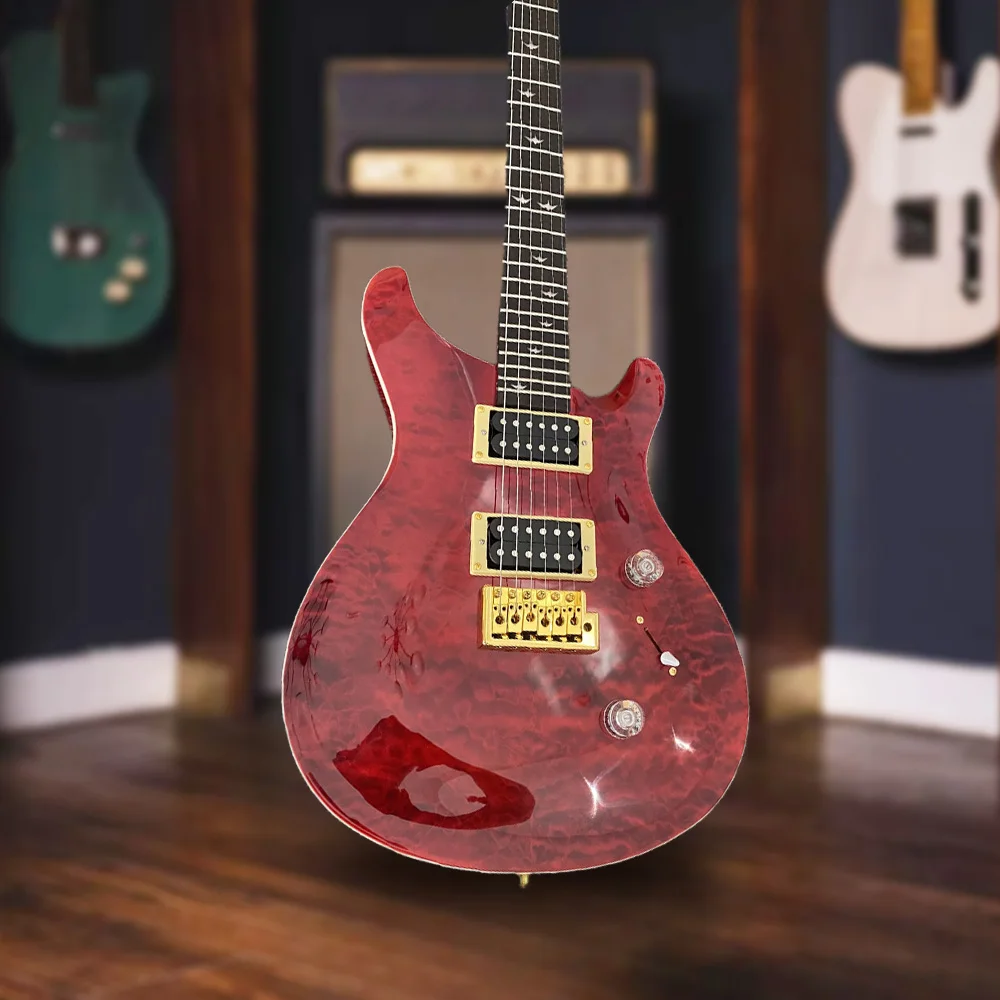 

Red Rock Electric Guitar With Dual Pickups Large Floral Finish Lower Flyer Inlay Capable Of Handling Diverse Genres ﻿