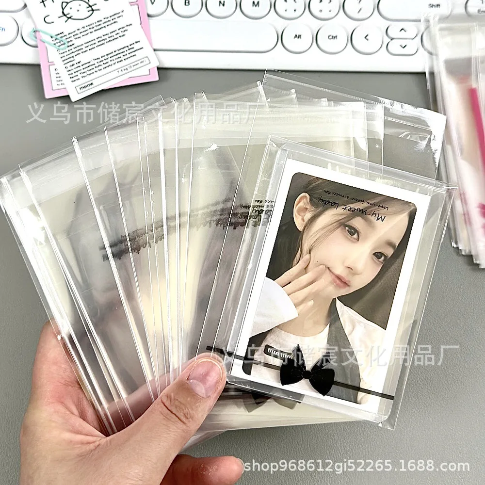 20Pcs Korean Ins Cute Pink Black Bow Card Self-adhesive Bag Kpop Star 3-inch Photo Card Kawaii Selling Card DIY Packing Pocket