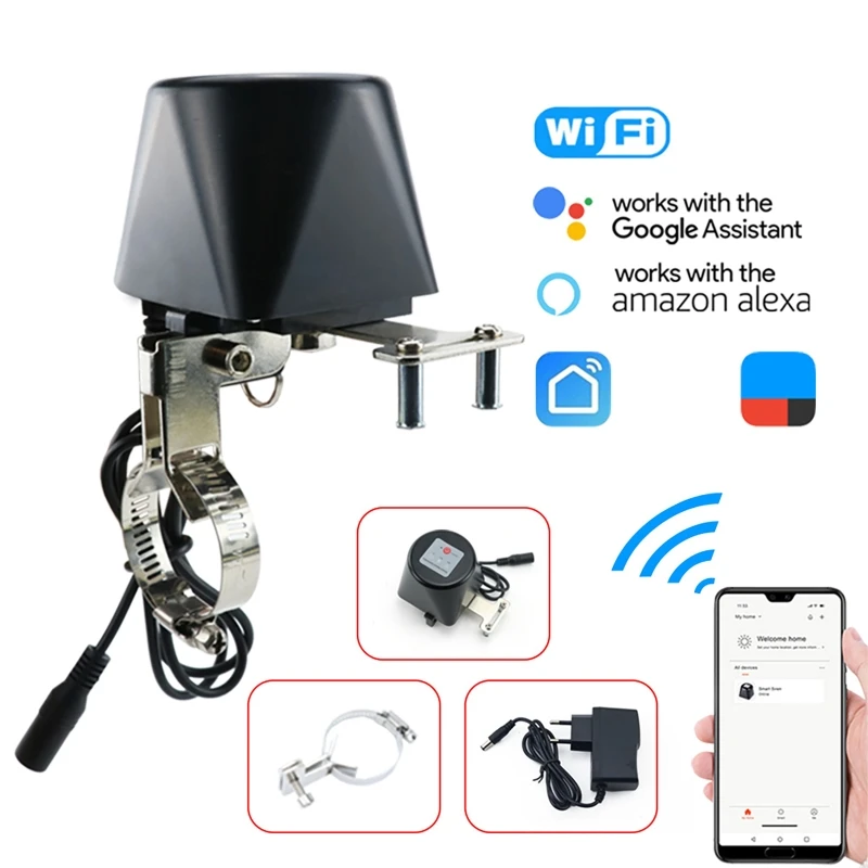 Tuya  WIFI Smart Gas Valve Adjustable Universal Valve Voice & Remote Control Water Valve Gas  Controller Black EU