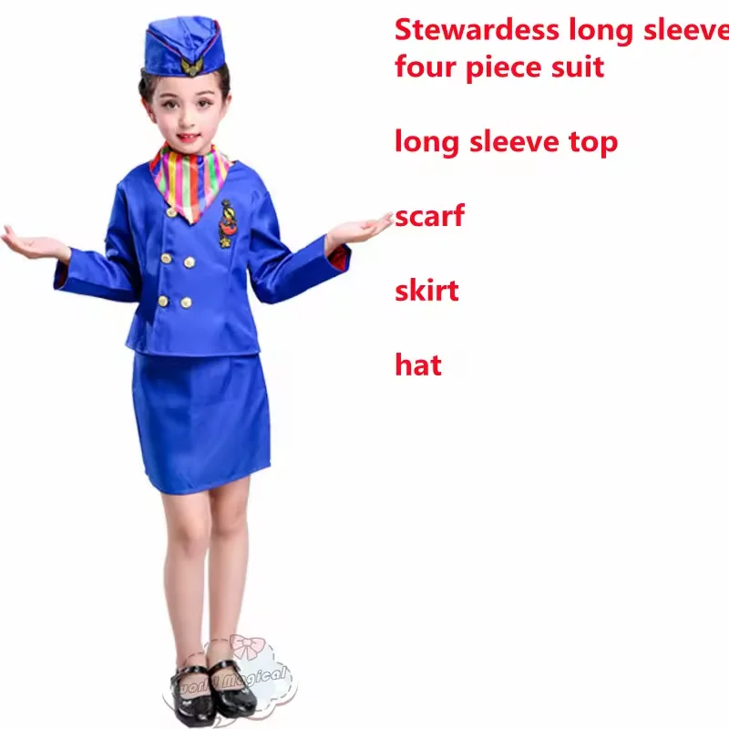 Party Kids Aviation Uniform Cosplay Costume Pilot Stewardess Captain Plane Man and Woman Kid Flight Attendant Cosplay Costume