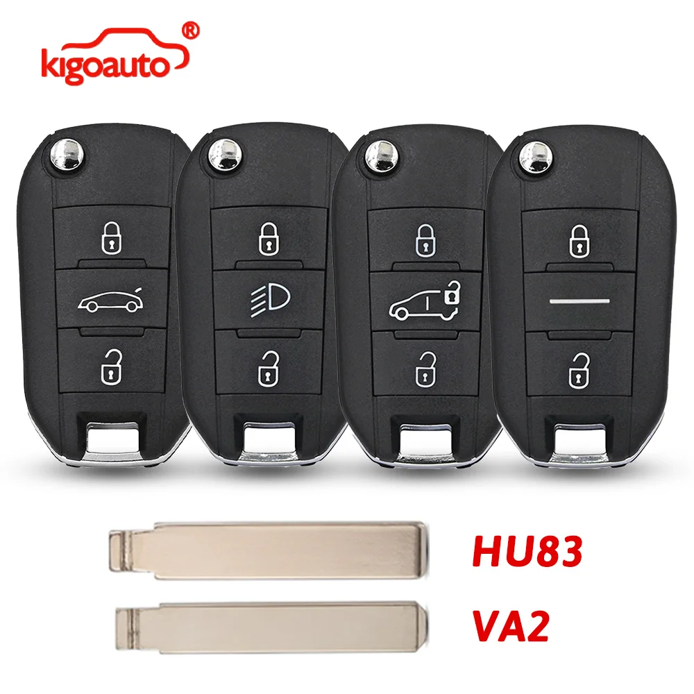 

kigoauto 2/3Button HU83 VA2 Blade Flip Remote Key Shell for Peugeot 508 308 3008 Partner Expert Citroen C3 C4 Berlingo 2017-2019