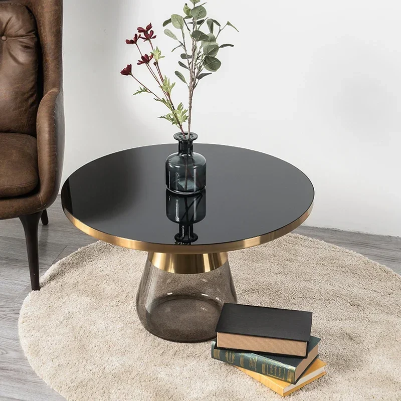 

Ideaplus designer small coffee table, light luxury metal coffee table round glass edge corner coffee table