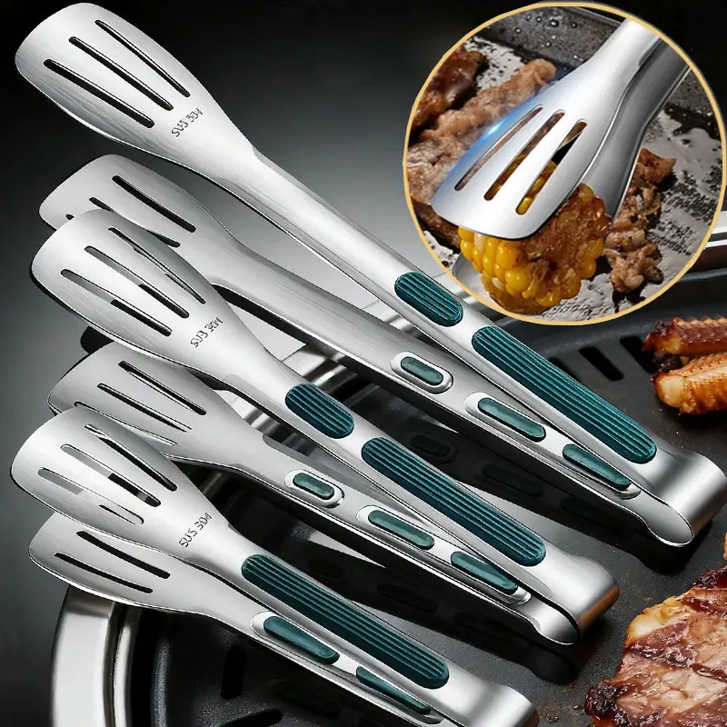 New Stainless Steel Food Tongs BBQ Meat Salad Bread Clip Barbecue Grill Buffet Clamp Non-slip Tong Cooking Tools Kitchen Gadgets