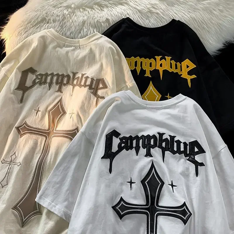 Woman T Shirts Summer Retro Short Sleeved Men and Women Printing Round Neck T Shirt Loose Couple Casual Y2k Tops Streetwear