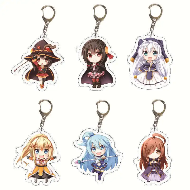 5.5CM Anime Satou Kazuma Double Sided Key Chains Aqua Megumin Lightweight Aesthetic Fashion Jewelry Toy Anime Cool Key Chain