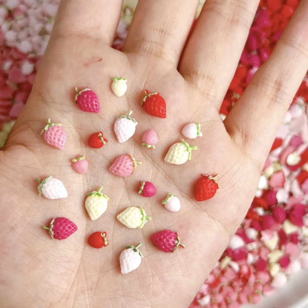 50 pezzi in resina fragola decorazioni per unghie macaron colorato cartone animato nail art charms unghie simulate artigianato adesivi per unghie fragola