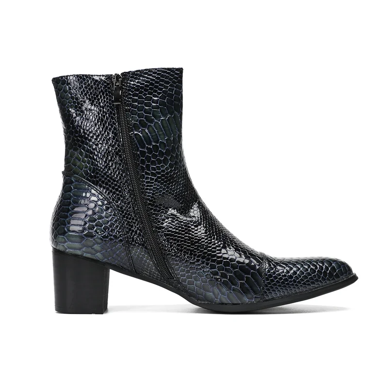 Frühling und Herbst Spitze High-Heel-Stiefel für Herren Großbritannien Oberschichtleder Schnürstiefel mit Nieten Serpentinen Show Office Herrenschuhe – Detail 14