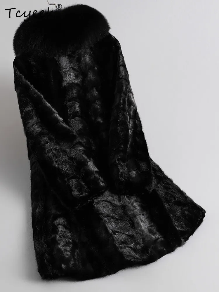 Tcyeek 100 % Nerz Pelzmantel Frauen Winter Kleidung Fuchs Pelz Kragen Damen Mäntel Mode Neu in Mäntel 2025 Mid-länge Fourrure Femme