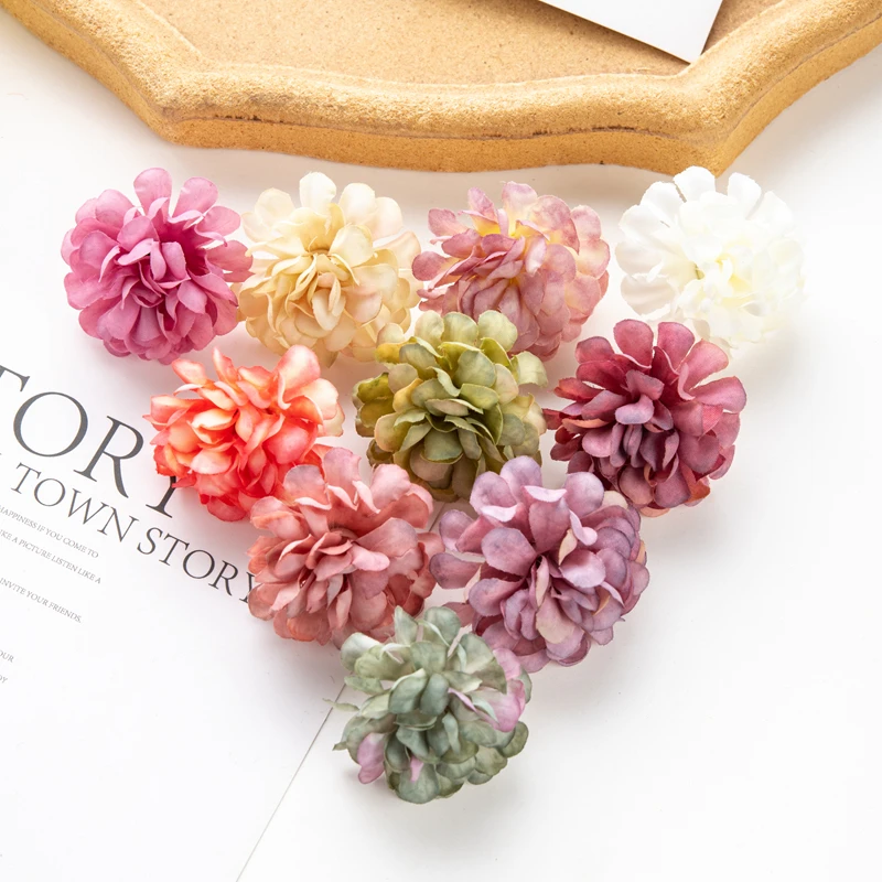 20PC 4CM Artificial Flowers Scrapbook Multicolor Christmas Decorations for Home Wedding Party DIY Candy Box Cake Silk Hydrangea