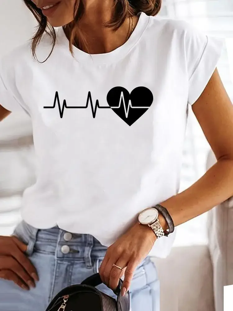 

Love Style Trend Симпатичная футболка с коротким рукавом и принтом 90-х годов Одежда Футболка Женская футболка с графическим рисунком Летняя одежда Модный женский топ