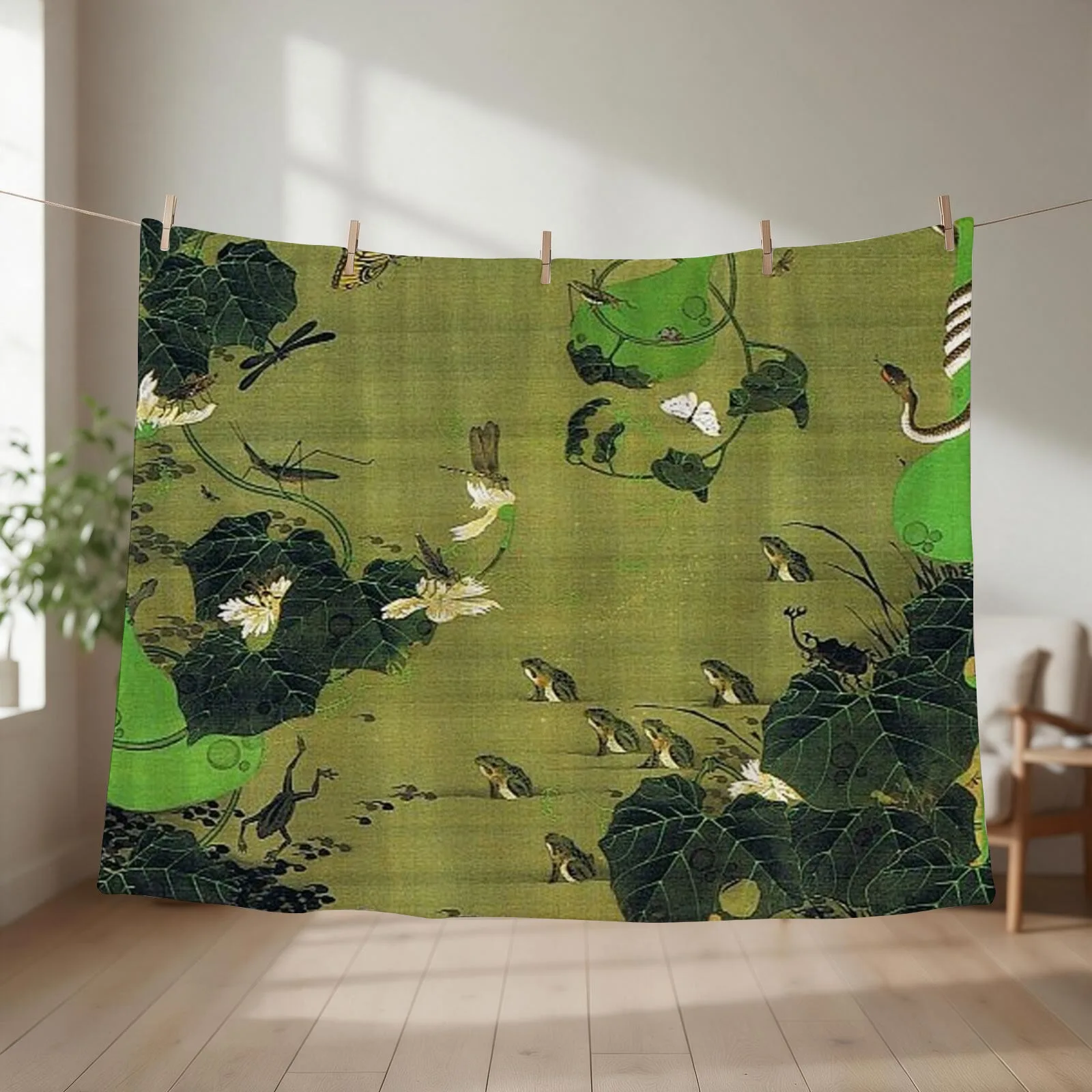 Favourite Artist - Insects By Pond Side - Ito Jakuchu Throw Blanket couch cozy soft plush fuzzy picnic outdoor blanket