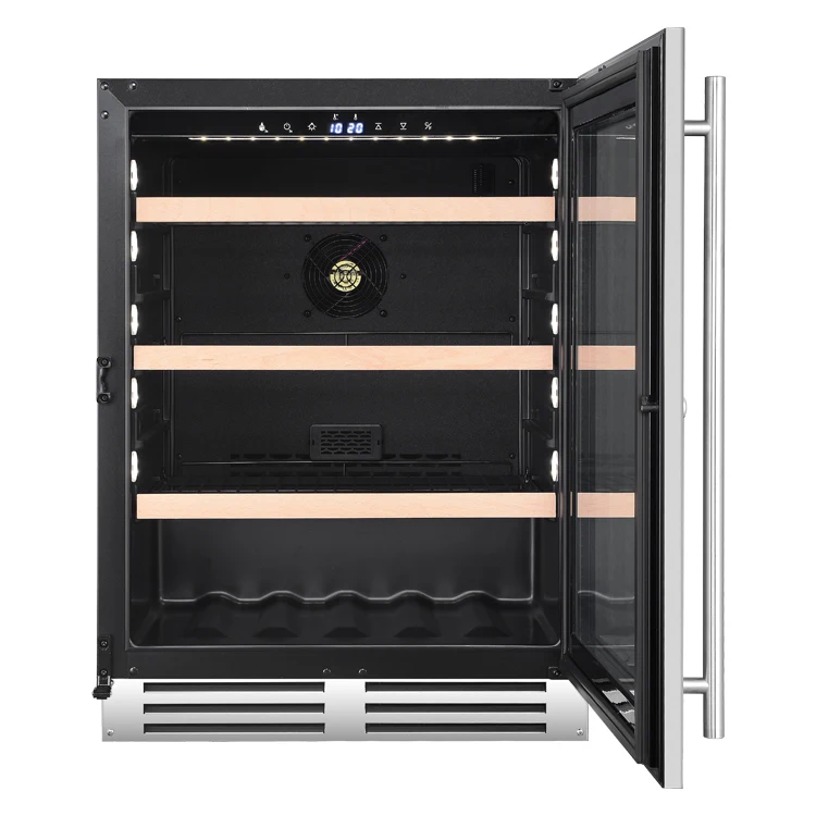 Porta de vidro tripla para geladeira de bebidas com duas cave de vinho elétrica preta de 24 polegadas com temperatura eletrônica 220
