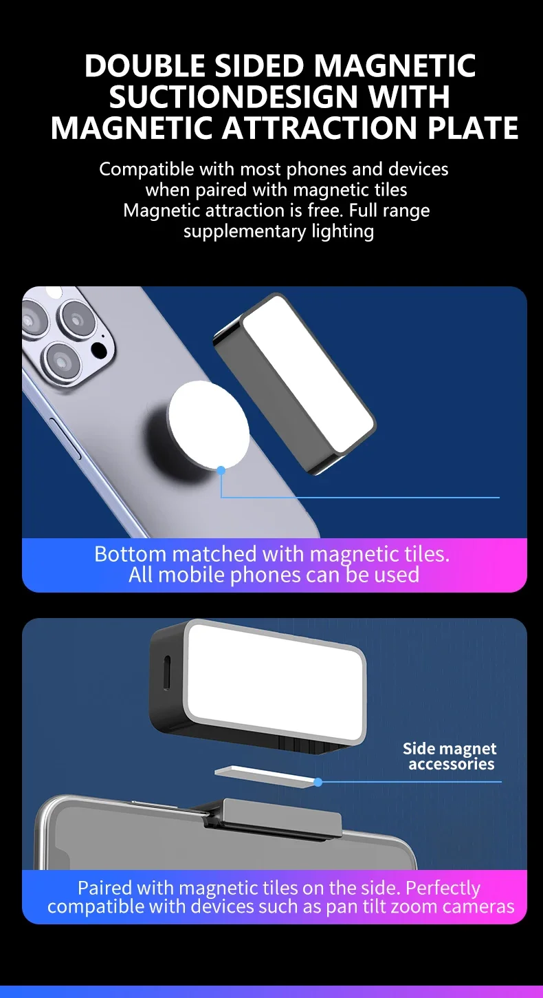 المغناطيسي المحمولة البسيطة Selfie ملء الضوء قابل للتعديل الإضاءة القابلة لإعادة الشحن المحمولة Led الفيديو الضوئي لكاميرا Tiktok المحمول باد