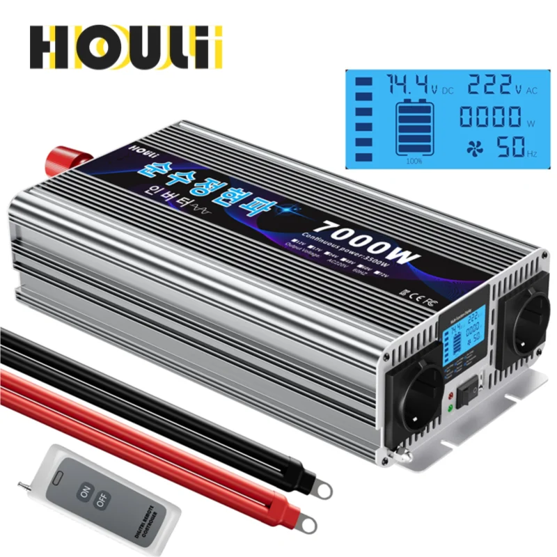 12v 220v car inverter pure sine wave power converter 7000W 6000W 5000W 4000W 3000W voltage transformer 60hz usb korean type