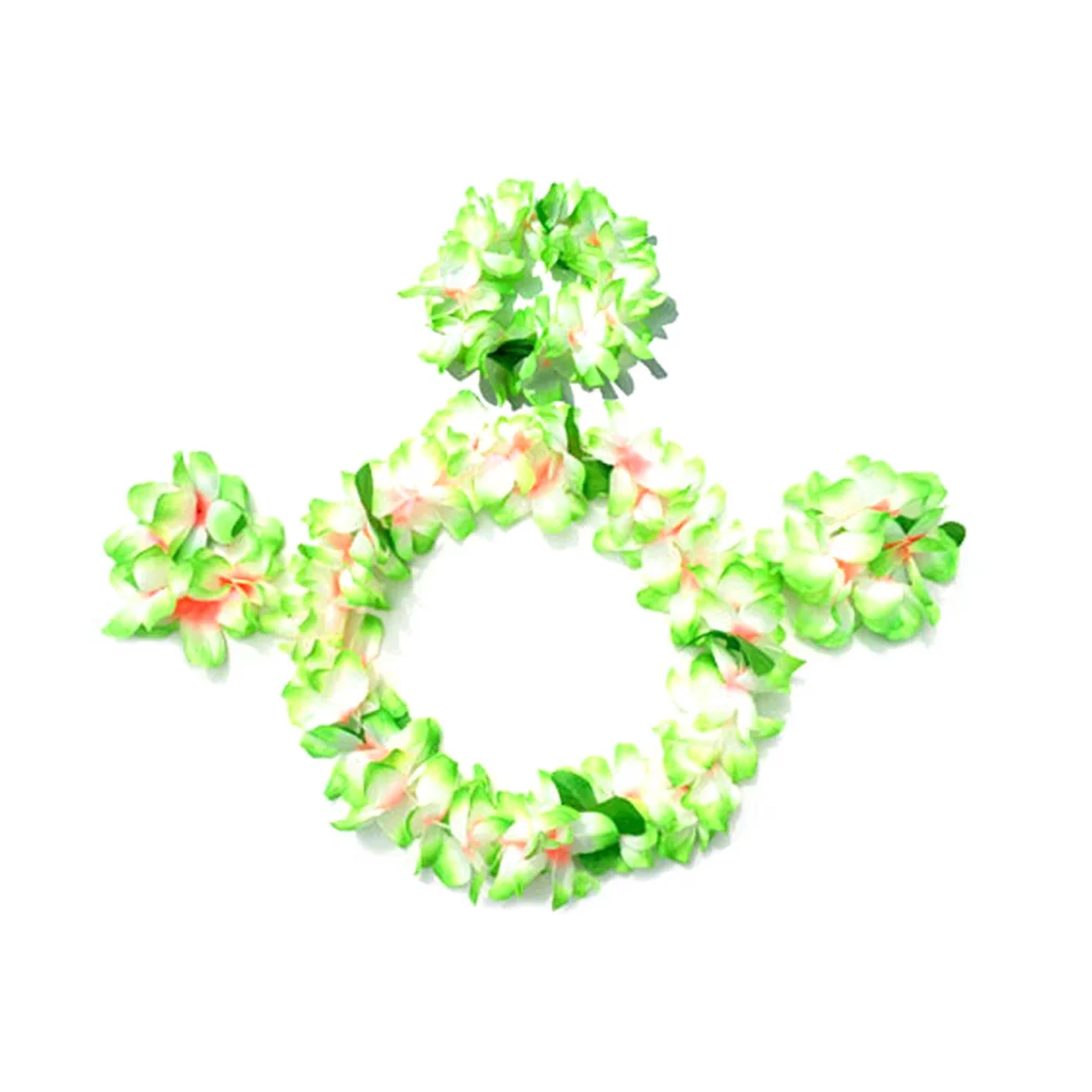 6Pcs Hawaii Tropical Hula Grass Skirt Set 40cm Elastic Waistband Flower Bra Necklace Headband Bracelets Party Accessories
