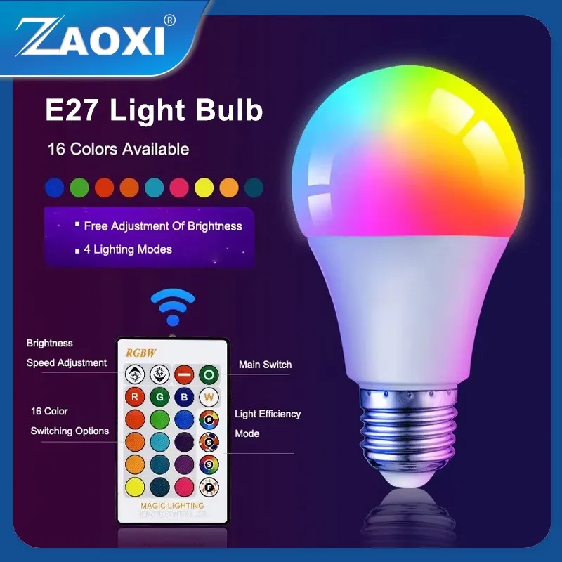 

ZAOXI LED Light Bulbs Home 220V E27 RGB Dimming Remote Control With Memory Atmosphere LED Light Bulbs 5W/7W/10W/15W/20W/30W