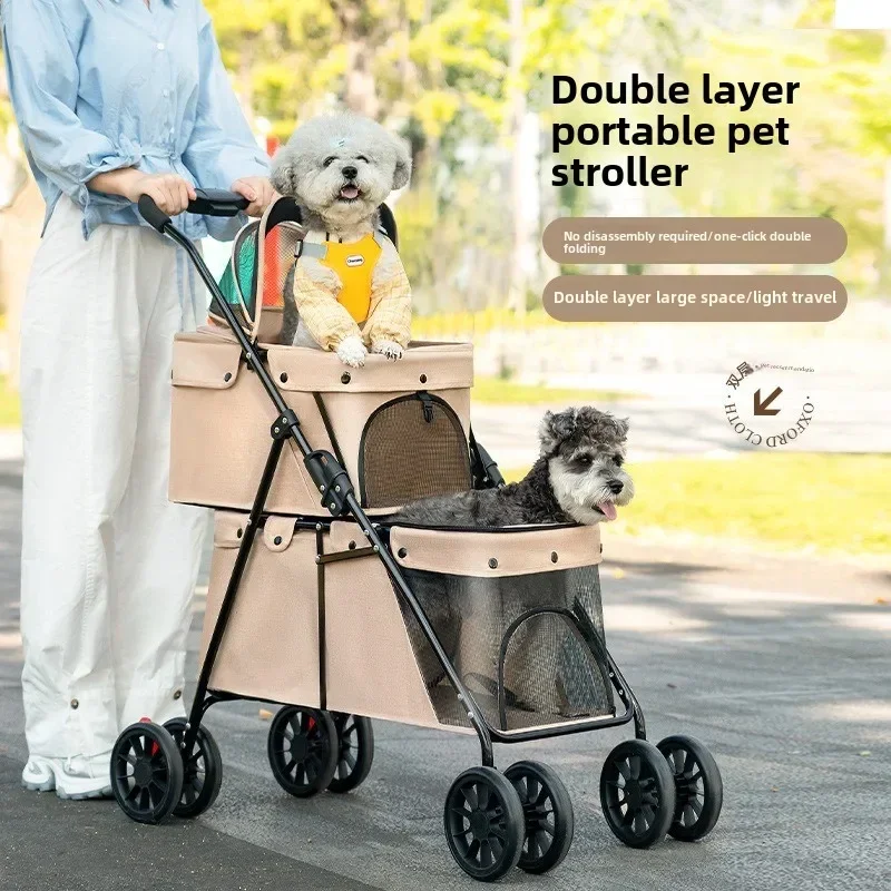 Double Dog Stroller with 4 Wheels Jogger for Small and Medium Dog Cats Lightweight Foldable Portable Outdoor Trolley