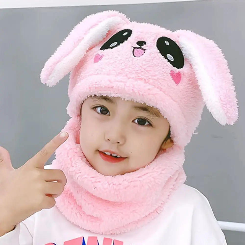 

Sweet Comfortable Solid Color Face Protection Fashion Design Bunny Hat Children Hat Korean Cap With Bib