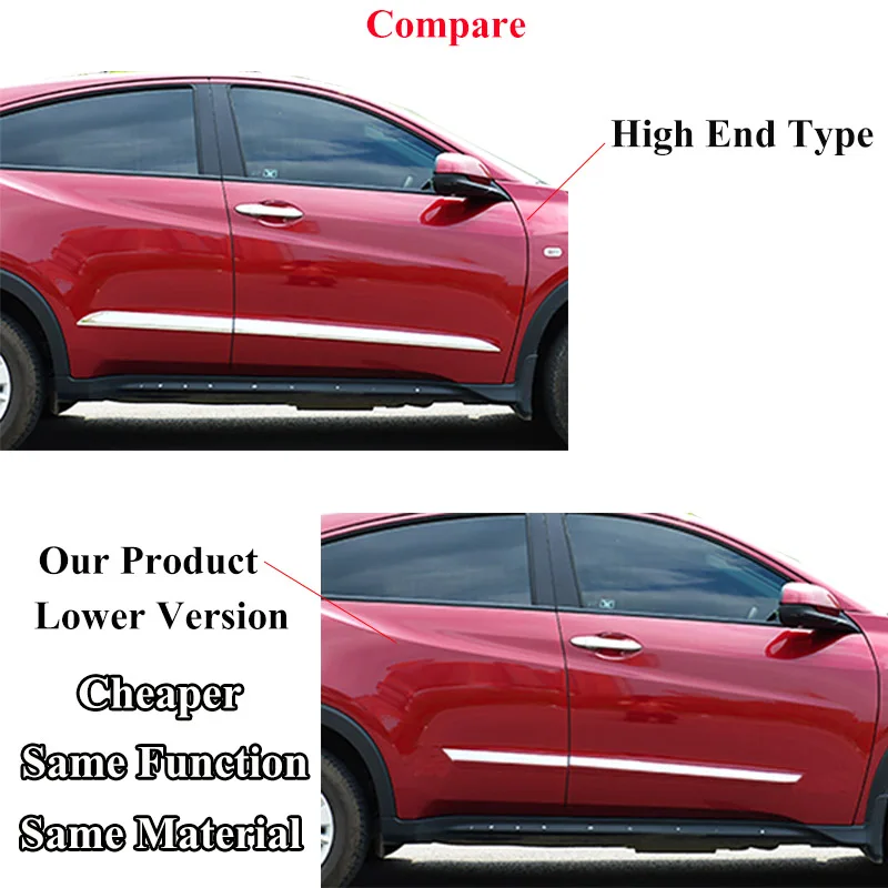 For Honda HR-V HRV Vezel 2014 2015 2016 2017 2018 Chrome Door Side Lining Molding Body Trim Cover Protector Edge Strip Styling