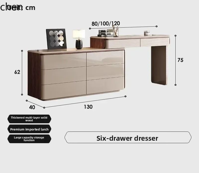 DSA Dressing Table and Chest of Drawers Integrated Bedroom Simple Solid Wood Storage Cabinet  Bedside Extendable Makeup Table