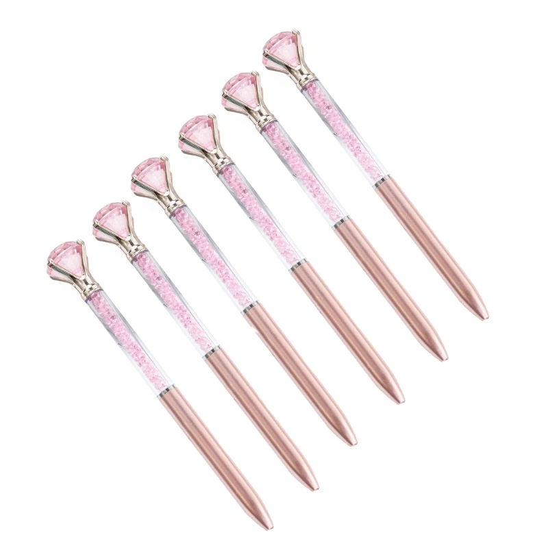 Grand stylo à bille en cristal, 6 pièces, pour femmes filles, pointe 1.0mm, lisse à écrire, fournitures bureau