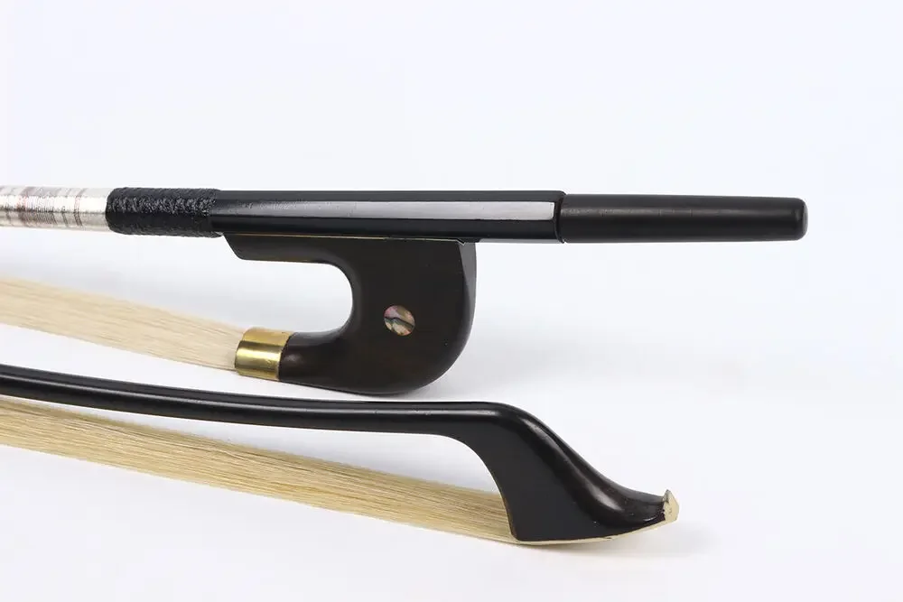 

Upright 3/4 Bass Bow Germany High Handle Carbon Fiber Ebony Frog Colorful Silk Double Eyes Inlay Well Balanced Black