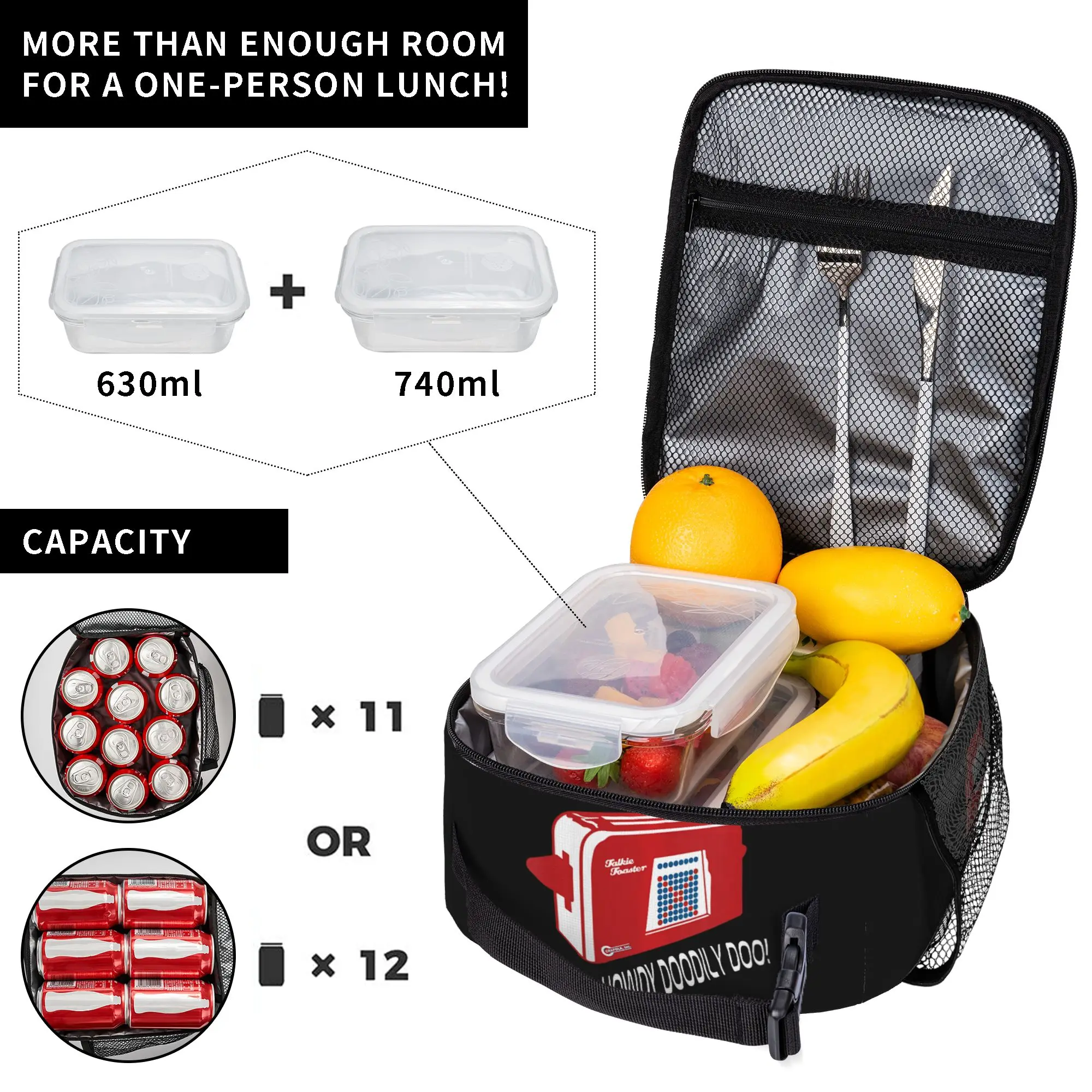 Red Talkie Toaster Dwarfs Tote Insulated Lunch Bag Howdy Doodly Doo Handheld Food Bags Leakproof Thermal Cooler Travel Washable