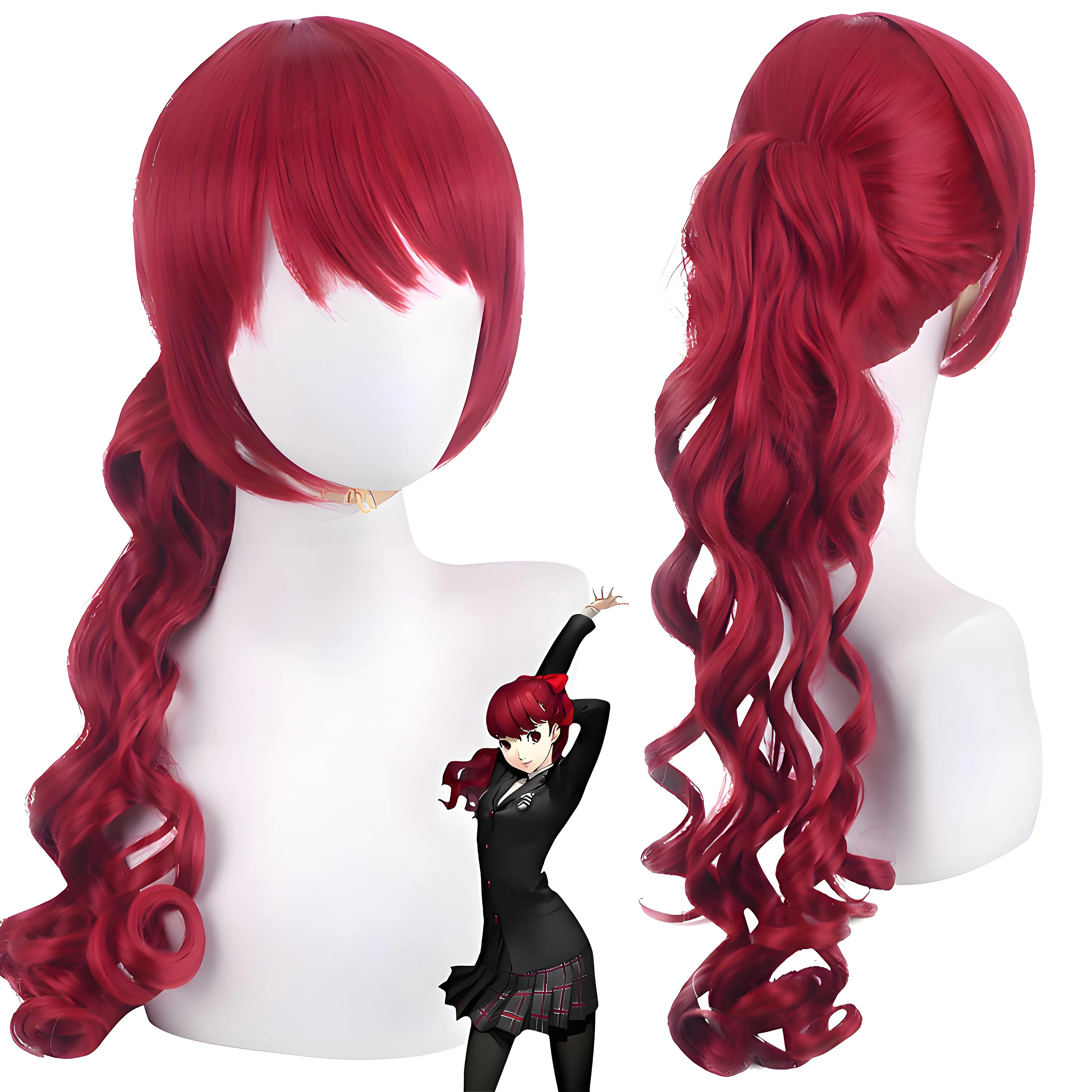 

Persona 5 Royal P5R Kasumi Yoshizawa Косплей Парик Длинные Красные Вьющиеся Волосы