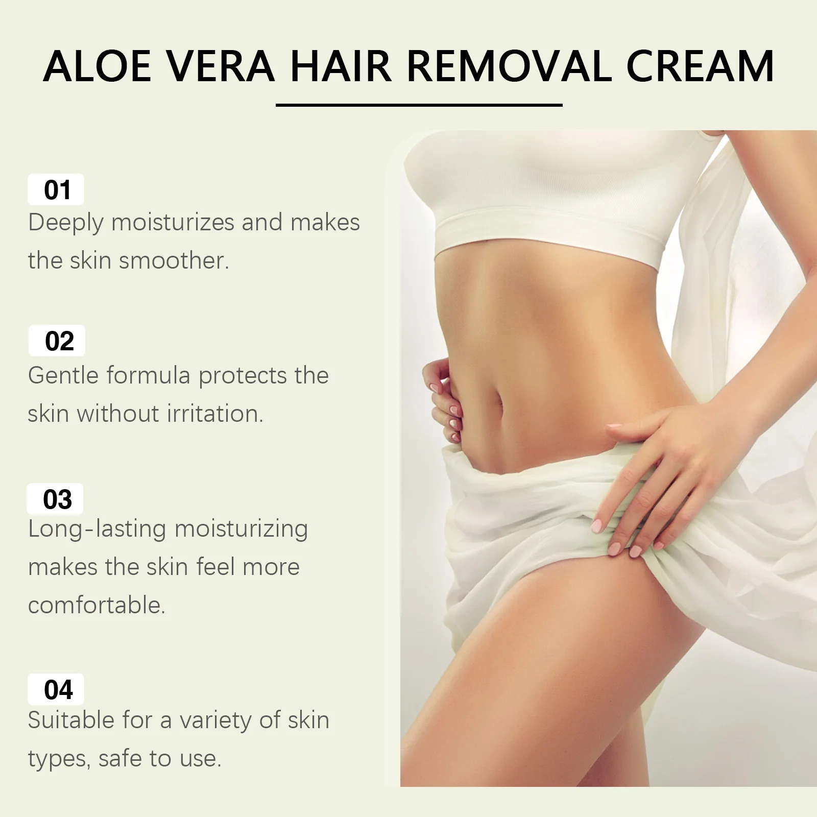 Aloe Vera Hair Removal Cream - Gentle Depilatory For Smooth Skin, Full Body Use On Legs & Underarms, Moisturizing Formula