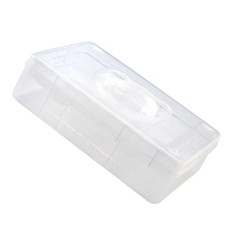 Double Layer Stackable Carry Box Clear Plastic Storage Box with Handle for Stationery, Scrapbooking, Art Craft