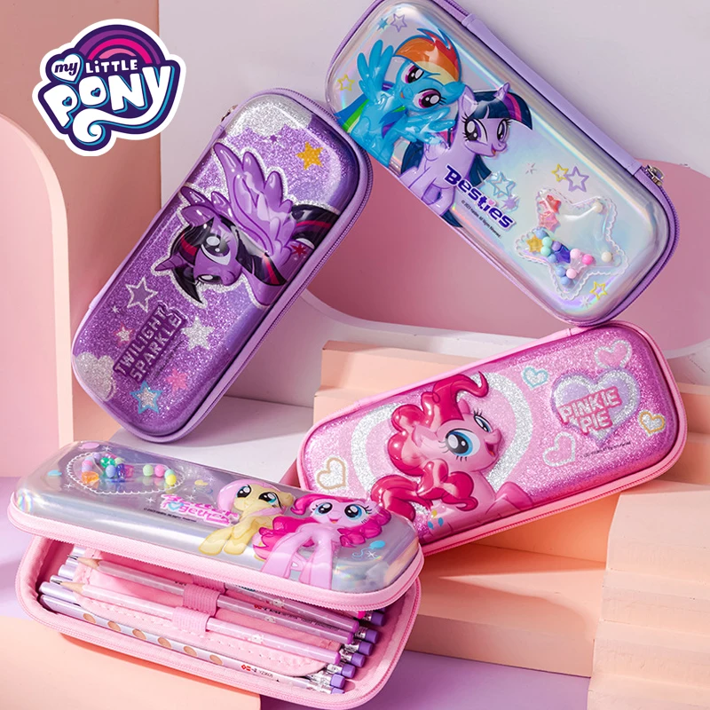 Anime Kawaii My Little Pony Stationery Box Girls Eva Three-Dimensional Pencil Box Cartoon Cute Student Large Capacity Pencil Bag