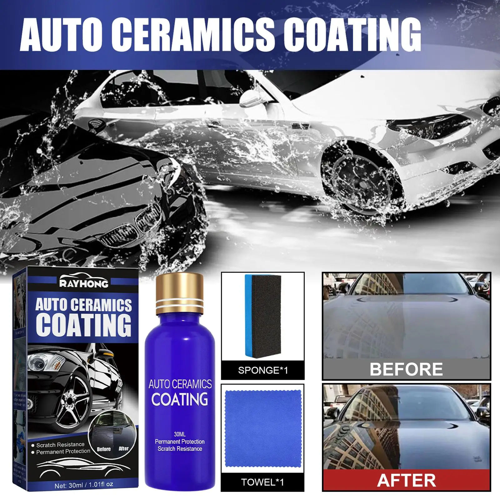 30ML 9H Car Liquid Ceramic Coat Super Hydrophobic Glass Coating Set Polysiloxane and Nano materials Ceramics For Cars Prote C5G2