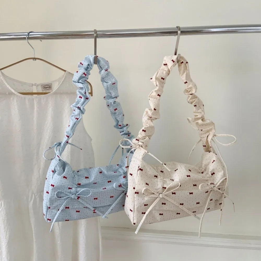 

Модная корейская сумка с бантом и лентами Y2k, плиссированная сумка на плечо для отдыха, милая универсальная женская сумка подмышками, летняя