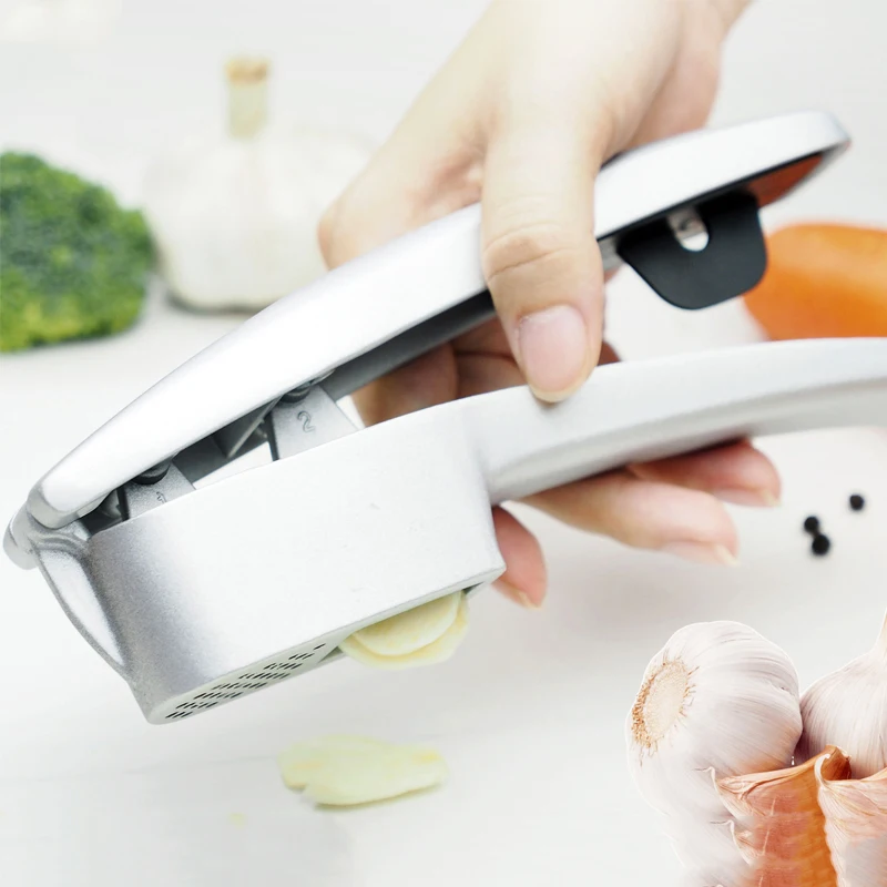 

2 In 1 Garlic Press And Garlic Slice Manual Aluminum Alloy Garlic Squeeze Crush with clean tool Dishwasher Safe