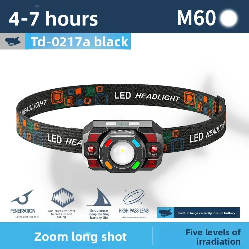 Wave Induction LED Headlamp Retractable Zoom 3 Color Light USB Rechargeable Focus Flood Headlight for Camping Fishing