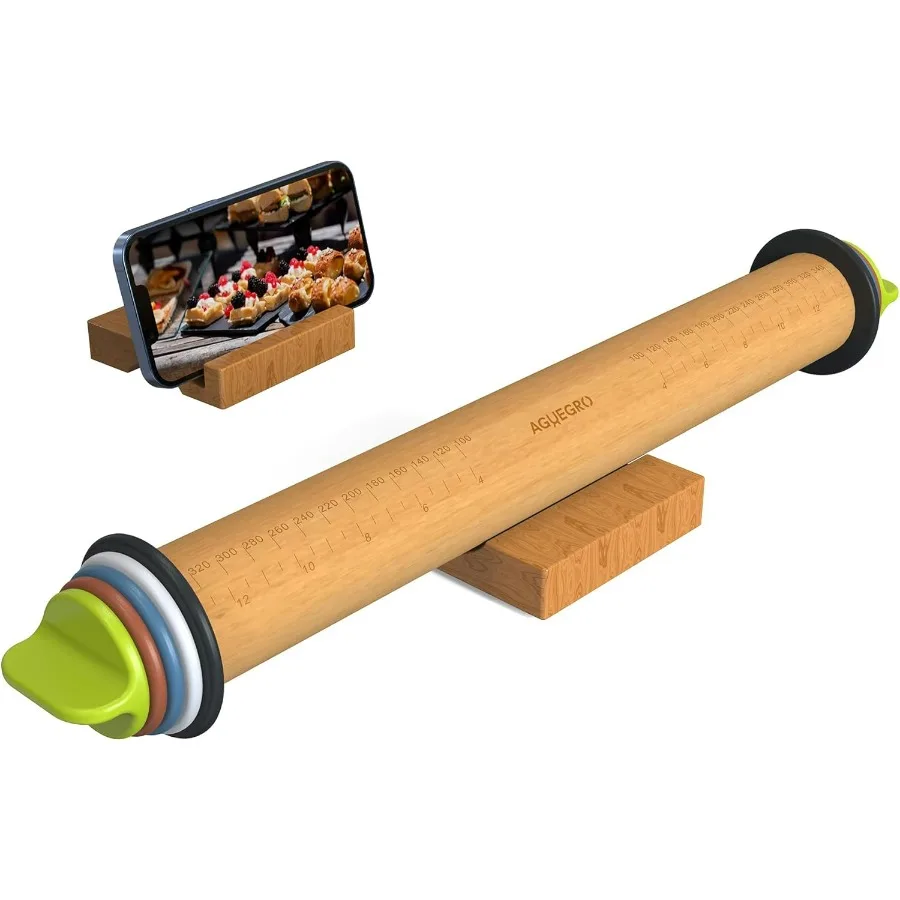 

Rolling Pin with Adjustable Thickness Ring, Dough Thickness for Baking, Fondant, Pizza, Crust, Cookies, Pastry, 13.6" Wooden Rol