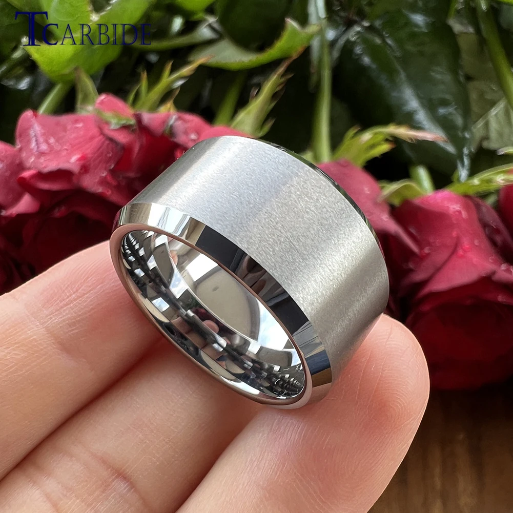 Tibide 10mm 12mm Super męski pierścień klasyczny obrączka ślubna z wolframu fazowany satynowe wykończenie rozmiar 7-15 dostępny wygodny krój
