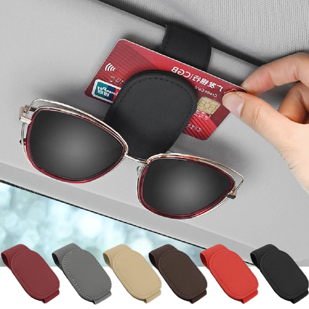 Magnetic Leather Eyeglass Clip Auto Sun Visor Glasses Storage Sunglasses Card Ticket Holder Stand Car Interior Accessories