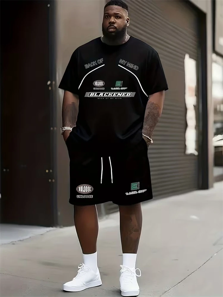 

2026 New Spring/Summer Simple Letter 3D Printed Men's Casual Short-sleeved Set, Outdoor Street Fashion Trendy Men's Top And Shor