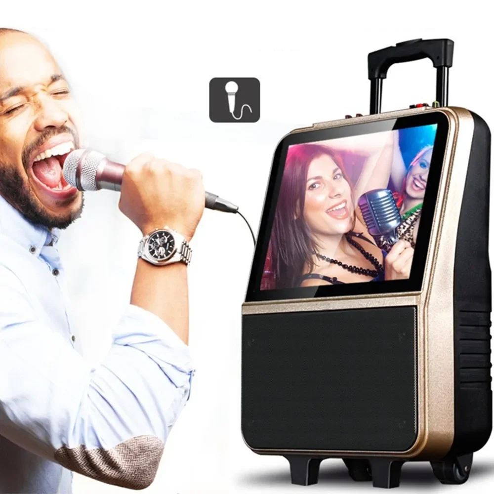 Haut-parleur Audio vidéo Portable d'extérieur, Bluetooth, WiFi, chariot, lecteur de musique, Machine de karaoké, chargement, Microphone MP3 sans fil