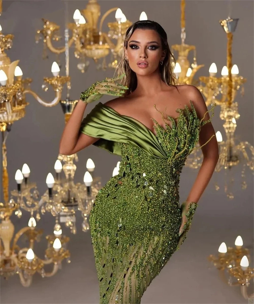 Exquisitos Vestidos De graduación para mujer, Vestidos De sirena De vaina para fiesta Formal, encaje con cuentas decorativas, hasta el suelo, 2024