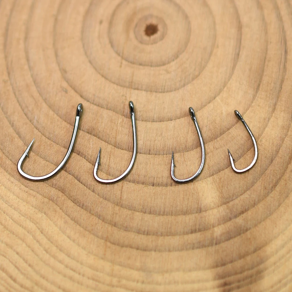100 Stück/Packung 12 # 14 # 16 # 18 # Einzelhaken für Forellen aus schwarzem Nickel mit Widerhaken, Angelfliegen aus Kohlenstoffstahl, Löffelhaken – Detail 4