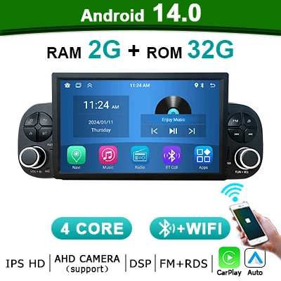 7 ''Android 14 Auto Carplay Autoradio Stereo Voor Fiat Panda 2020-2023 2 Din Auto Radio Bluetooth Multimedia Speler Scherm 4G Lte