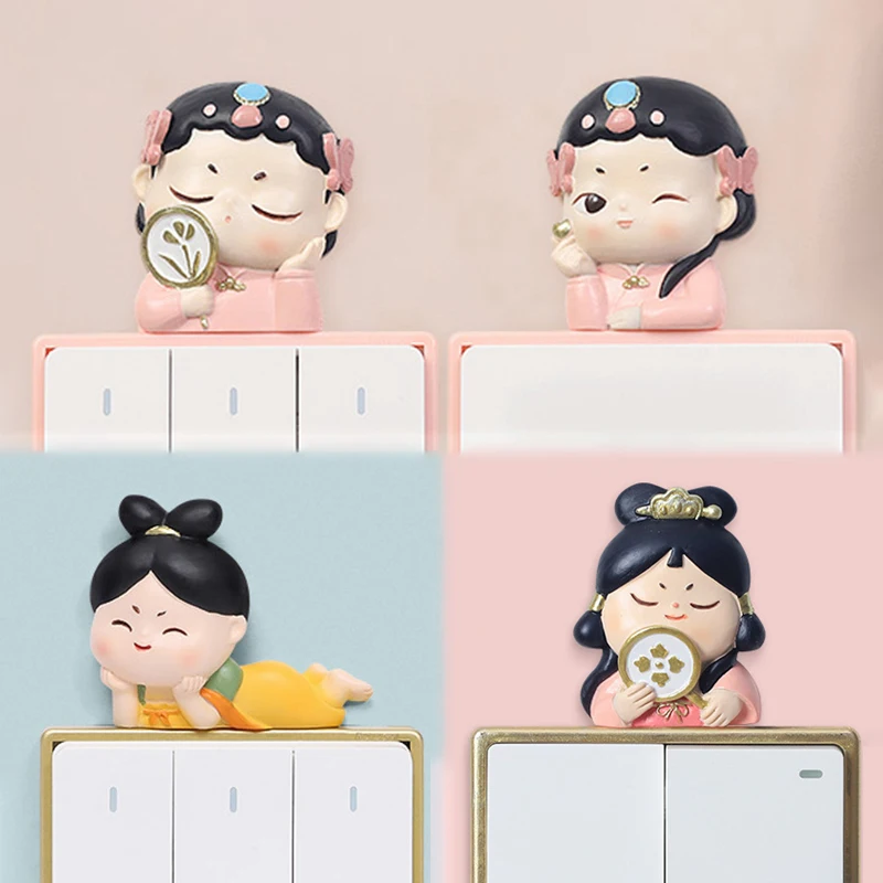 Chinese Traditional Opera Girl Switch Sticker Socket Light Cover Wall Decals Princess Ornament Home Decoration Wall Sticker