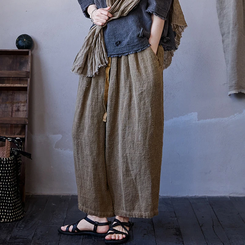 

Women Cotton Linen Casual Pants New Arrival 2025 Spring Vintage Style Plain Color Loose Female Ankle-length Harem Pants M1340