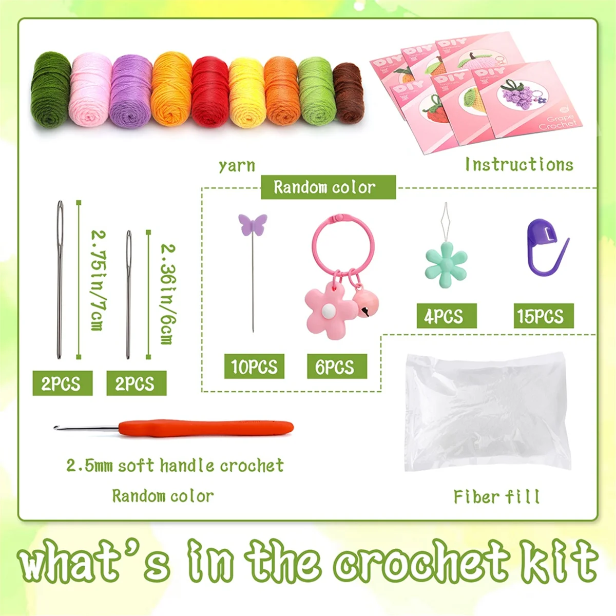 

AD29-Crochet Kit DIY Fruit Crochet Kit with Knitting Yarn Needles Plush Doll Easy(6 in 1