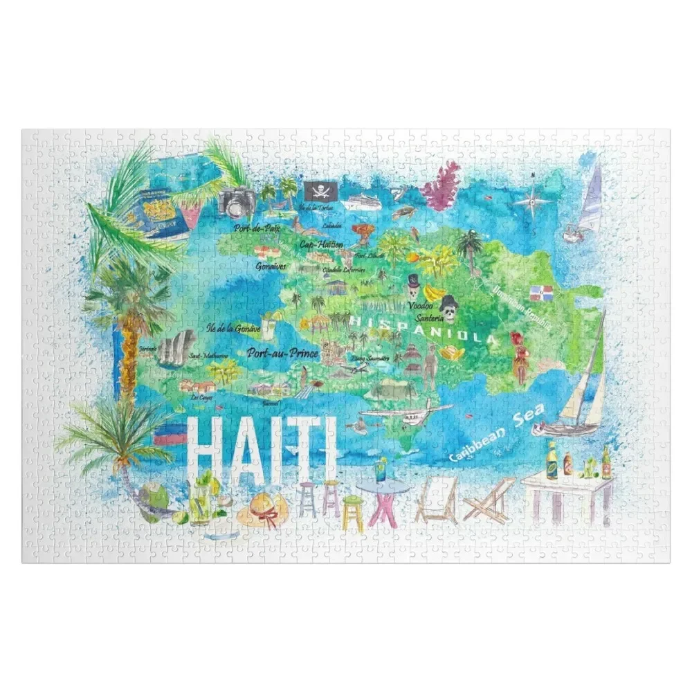 

Haiti Illustrated Island Travel Map with Roads and Highlights Jigsaw Puzzle Animal Custom Photo Puzzle