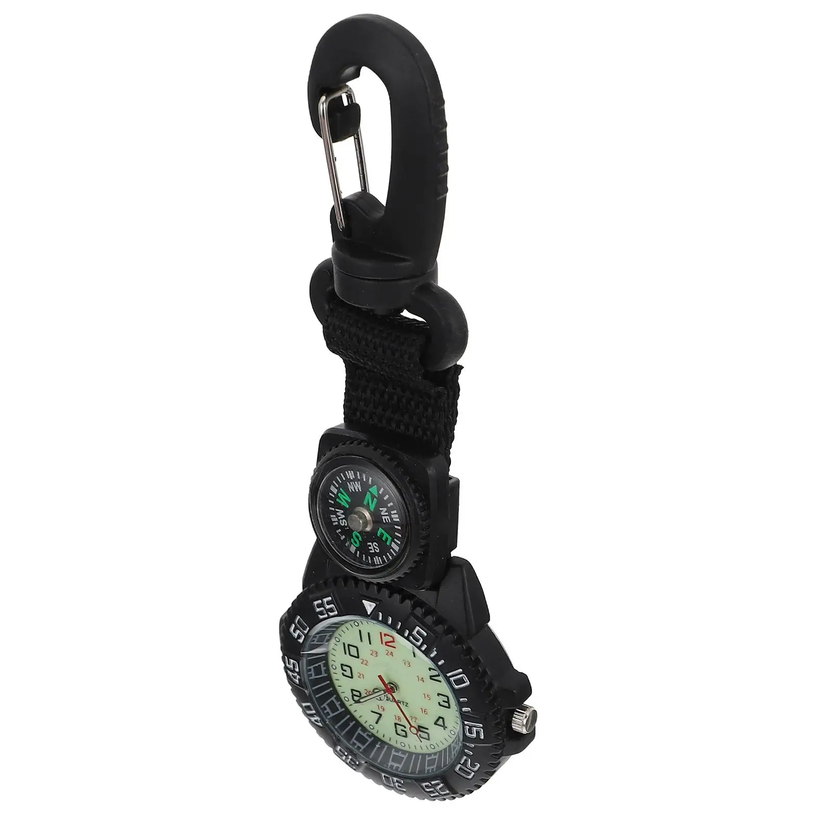 Carabiner Pocket Watch Zinc Alloy Hanging Watch Camping Sports Digital Compass Clip Durable Material Mountaineering