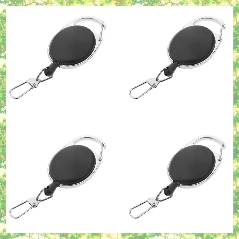 Smart-4X Heavy Duty Retractable Carabiner Badge Tinker Reels 60Cm Pull Wire With Key Ring Clip Black